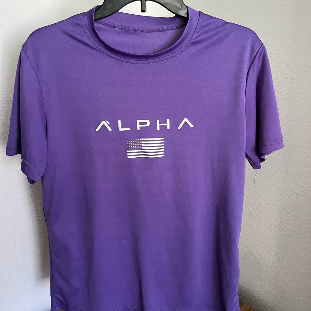 Vibrant Purple Short Sleeve Tee with American Flag Design